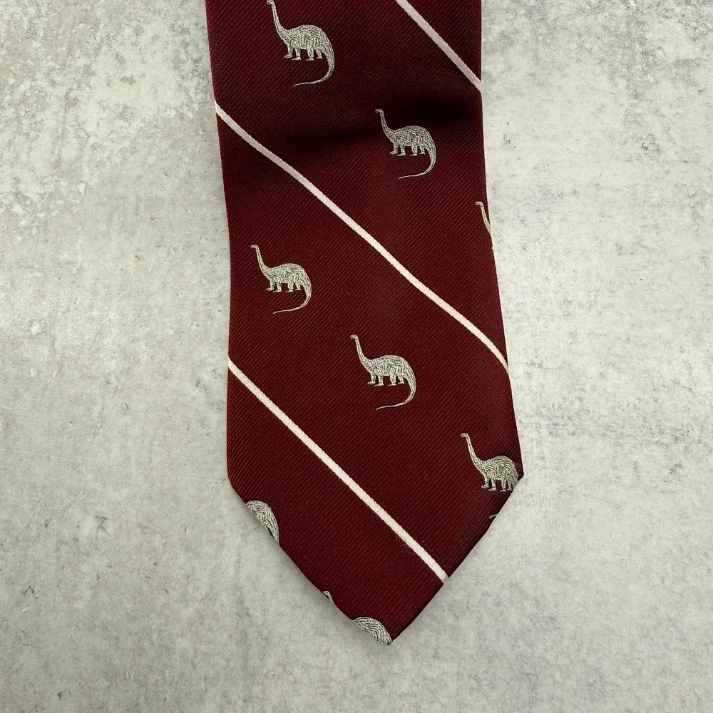 Smithsonian Institution Red White Stripe Apatosarus Silk Blend Tie Short Classic